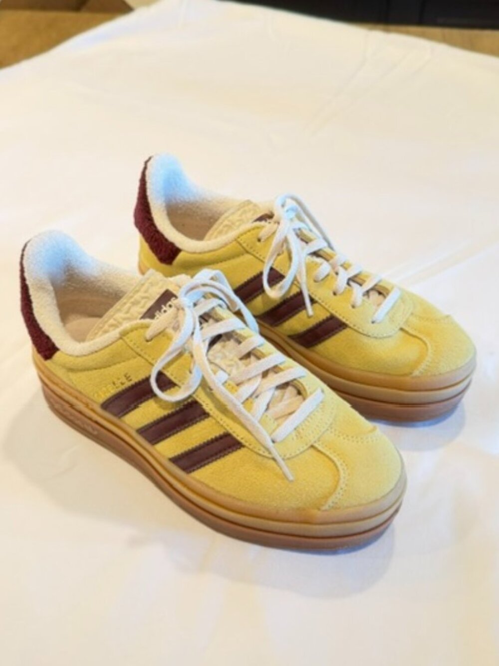 Adidas Originals Shoes Womens US 6.5 Yellow Suede Gazelle Bold Platform Sneakers